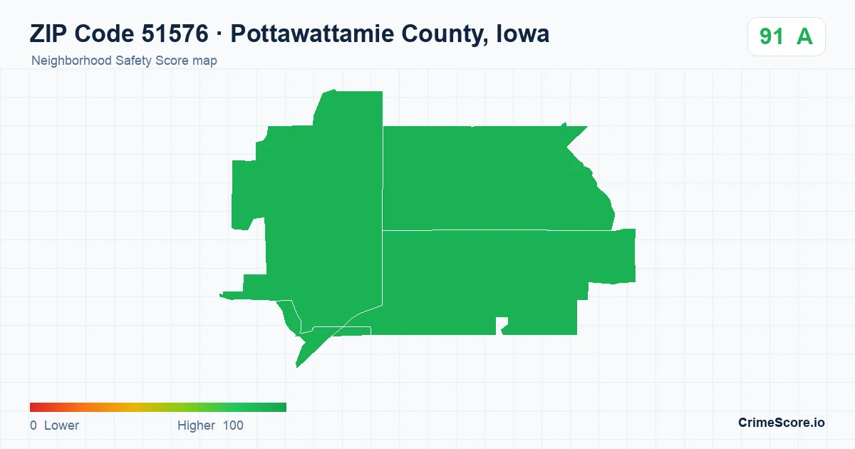 ZIP Code 51576 in Pottawattamie County, Iowa neighborhood Safety Score map