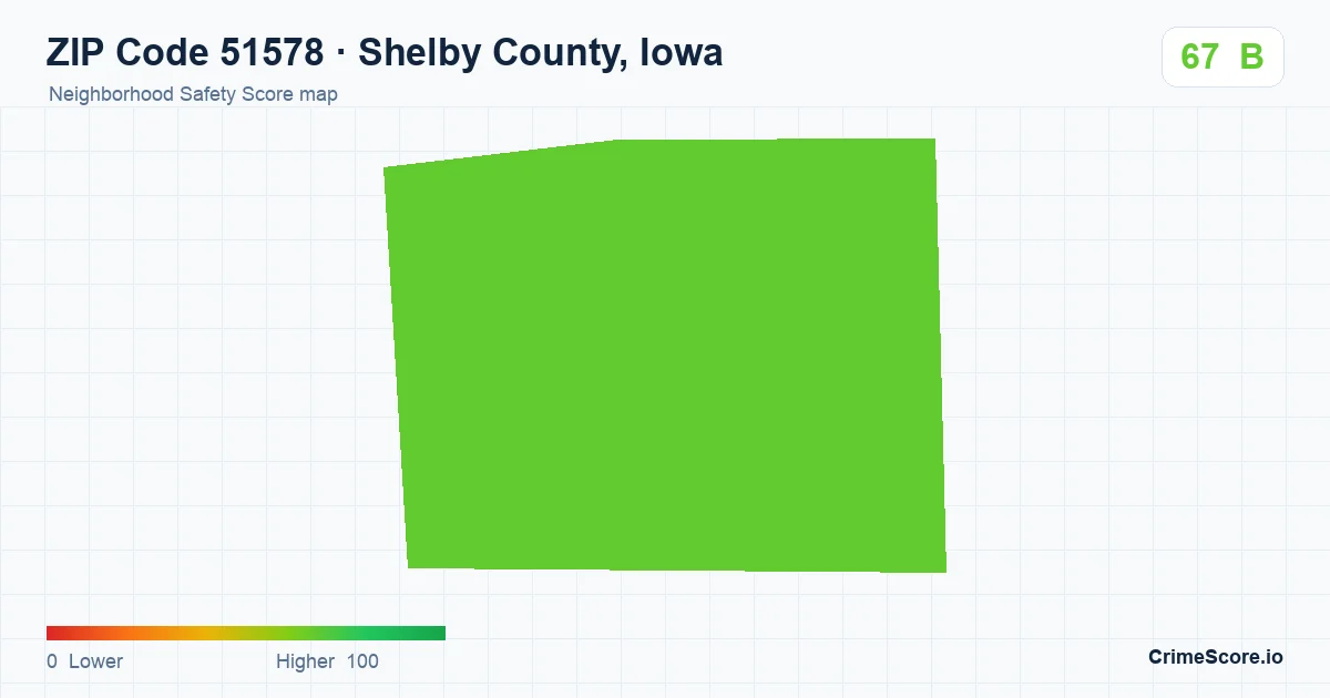 ZIP Code 51578 in Shelby County, Iowa neighborhood Safety Score map