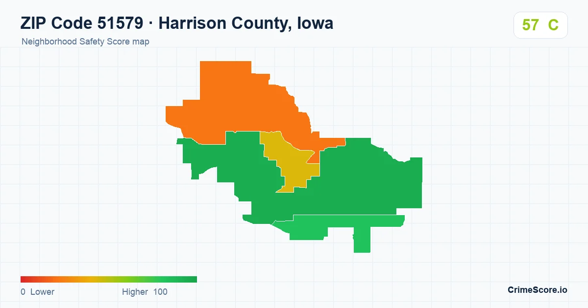 ZIP Code 51579 in Harrison County, Iowa neighborhood Safety Score map