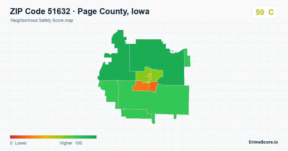 ZIP Code 51632 in Page County, Iowa neighborhood Safety Score map