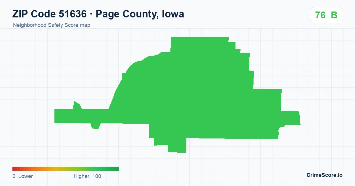 ZIP Code 51636 in Page County, Iowa neighborhood Safety Score map