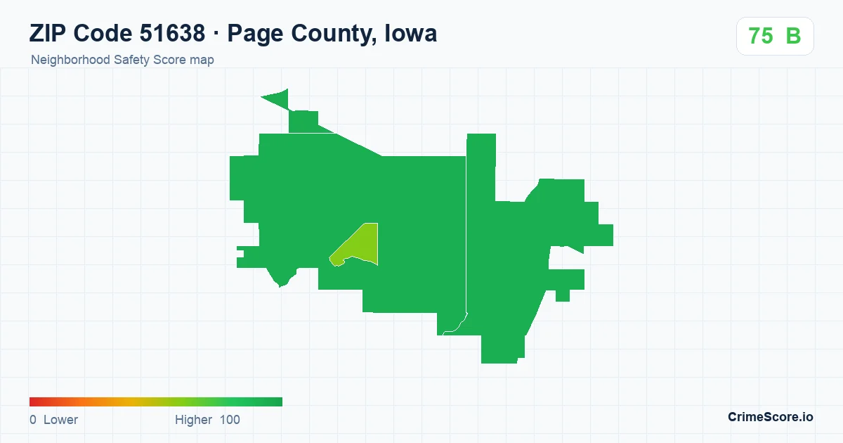 ZIP Code 51638 in Page County, Iowa neighborhood Safety Score map