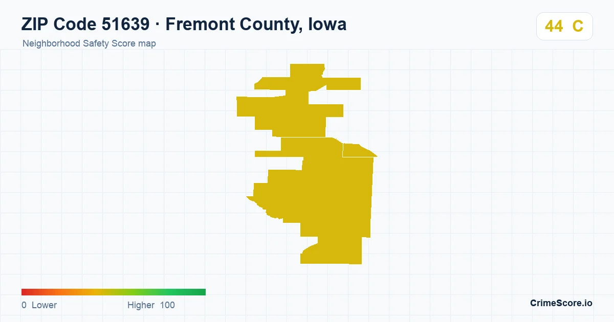 ZIP Code 51639 in Fremont County, Iowa neighborhood Safety Score map