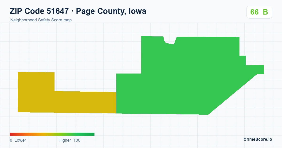 ZIP Code 51647 in Page County, Iowa neighborhood Safety Score map