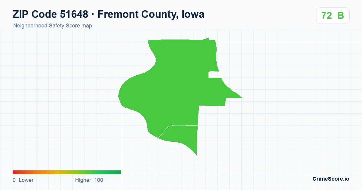 ZIP Code 51648 in Fremont County, Iowa neighborhood Safety Score map