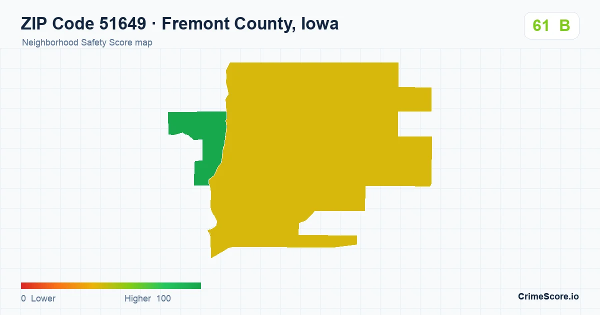 ZIP Code 51649 in Fremont County, Iowa neighborhood Safety Score map