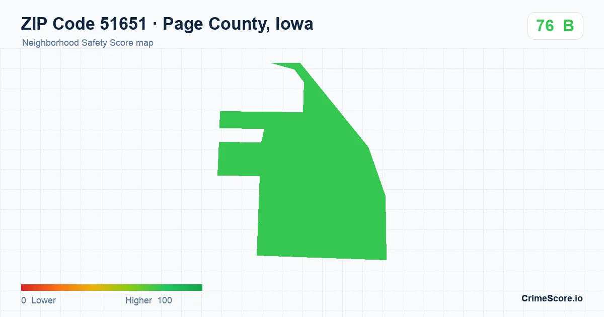 ZIP Code 51651 in Page County, Iowa neighborhood Safety Score map