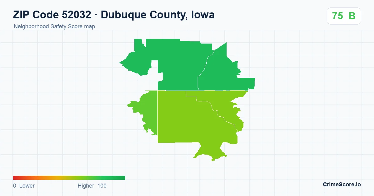 ZIP Code 52032 in Dubuque County, Iowa neighborhood Safety Score map