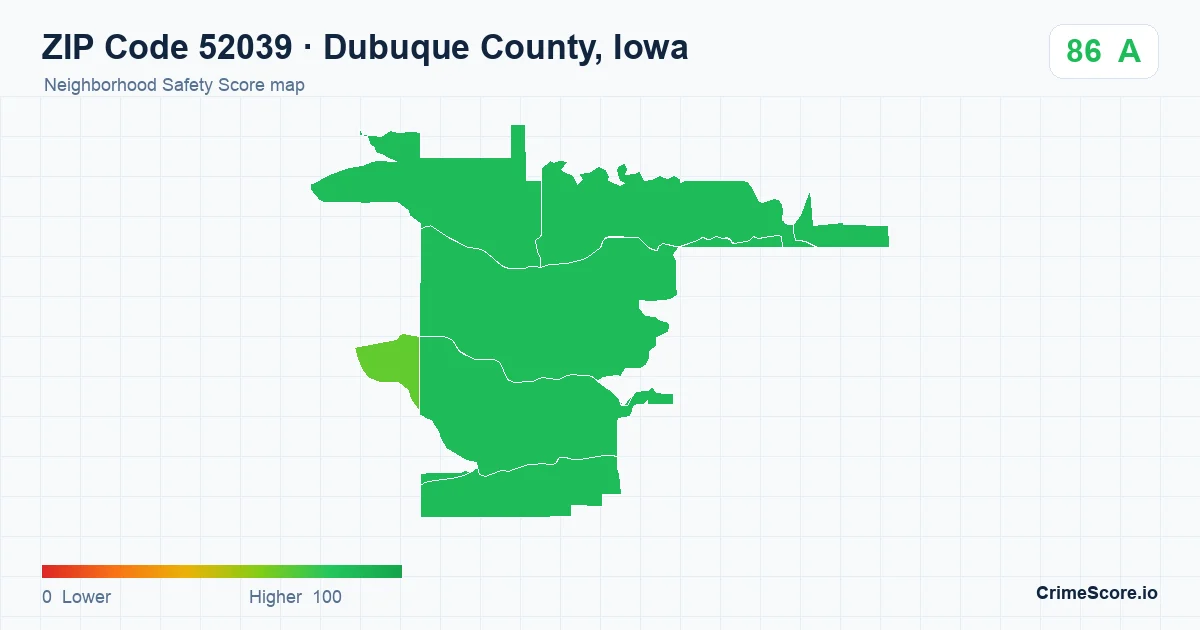 ZIP Code 52039 in Dubuque County, Iowa neighborhood Safety Score map