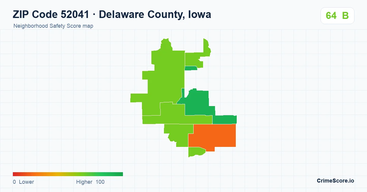 ZIP Code 52041 in Delaware County, Iowa neighborhood Safety Score map
