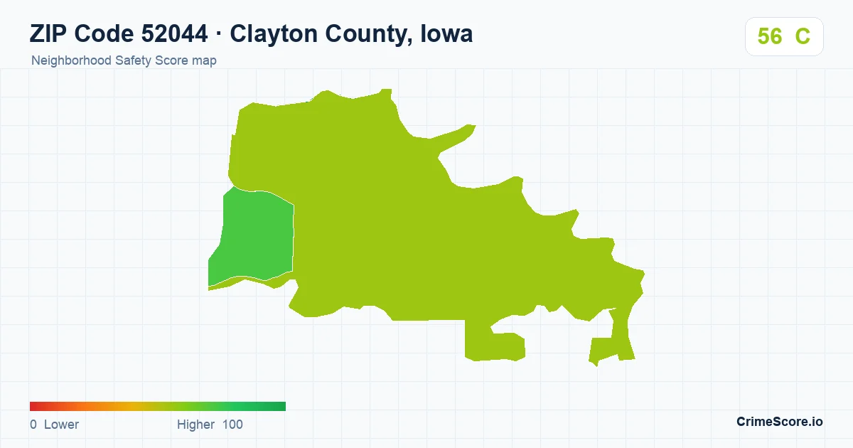 ZIP Code 52044 in Clayton County, Iowa neighborhood Safety Score map