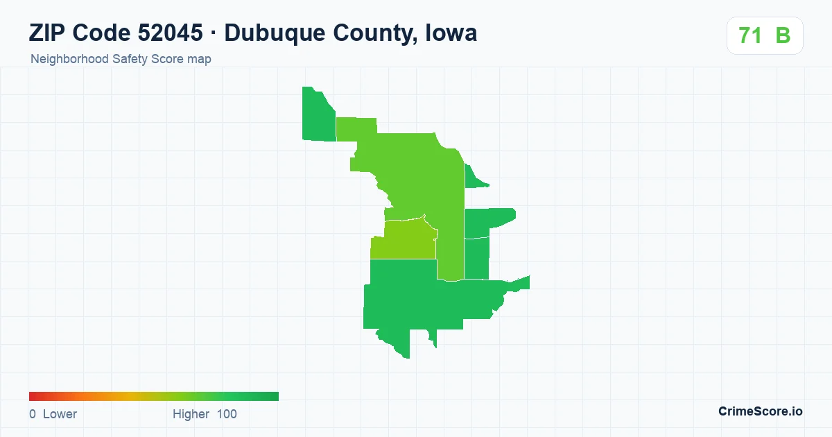 ZIP Code 52045 in Dubuque County, Iowa neighborhood Safety Score map