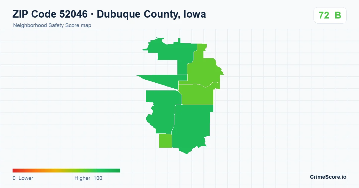ZIP Code 52046 in Dubuque County, Iowa neighborhood Safety Score map