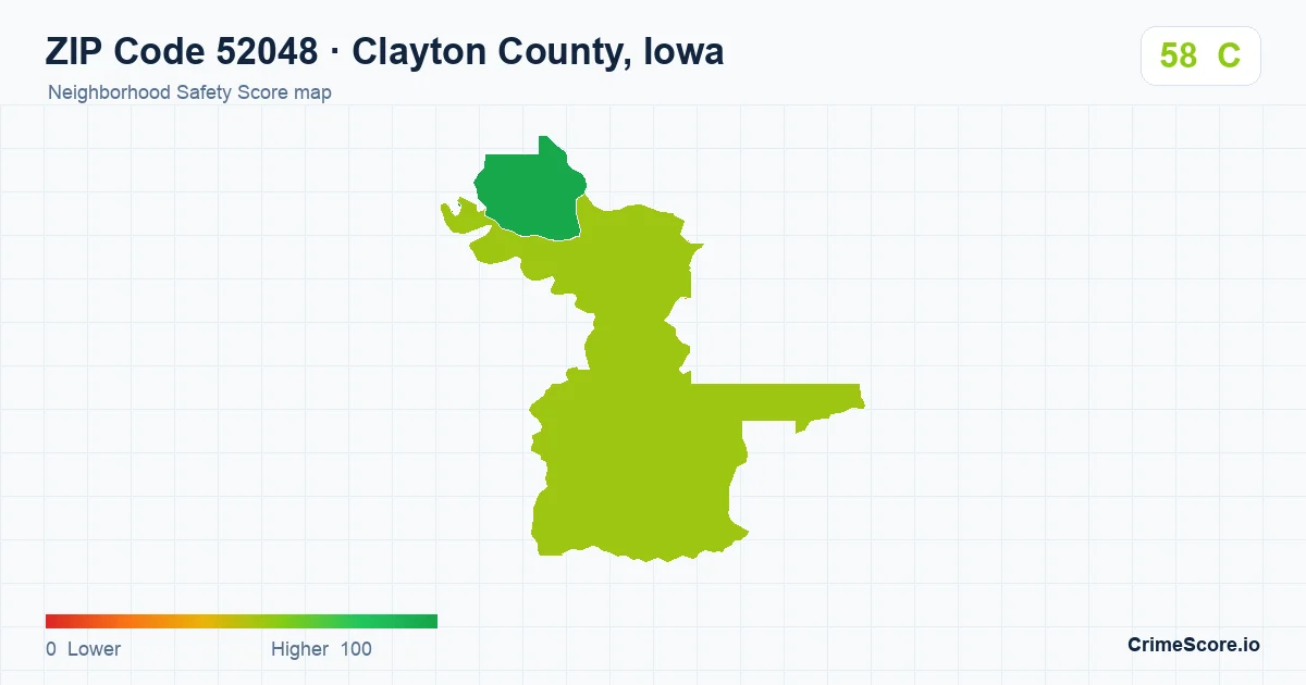 ZIP Code 52048 in Clayton County, Iowa neighborhood Safety Score map