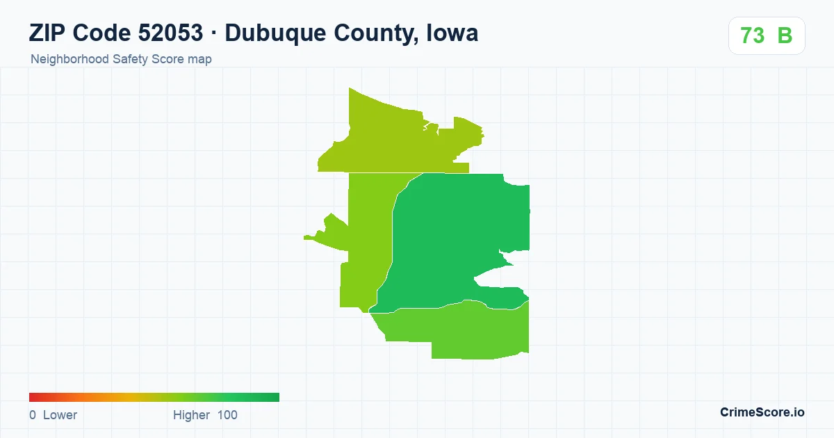 ZIP Code 52053 in Dubuque County, Iowa neighborhood Safety Score map