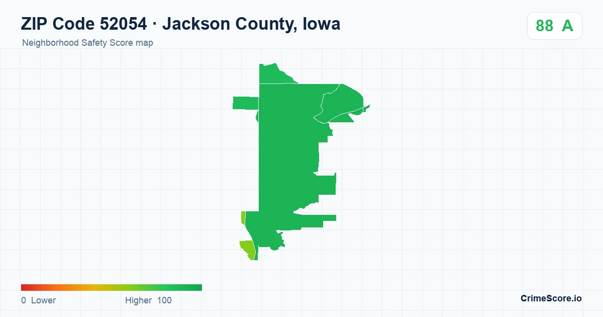 ZIP Code 52054 in Jackson County, Iowa neighborhood Safety Score map