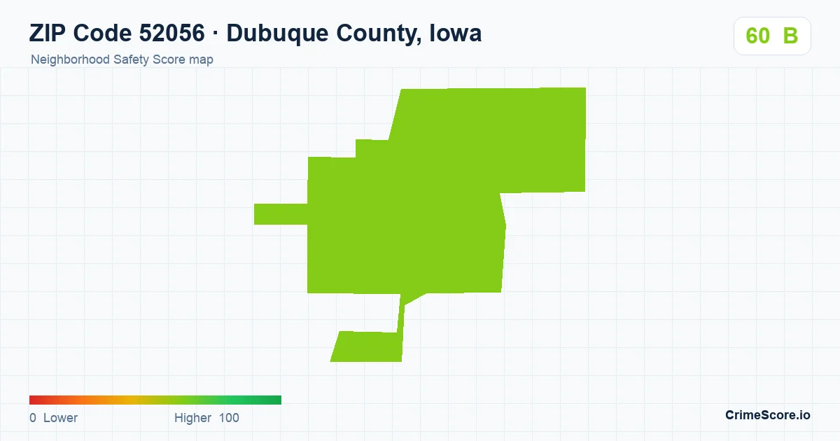 ZIP Code 52056 in Dubuque County, Iowa neighborhood Safety Score map