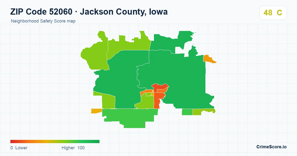 ZIP Code 52060 in Jackson County, Iowa neighborhood Safety Score map