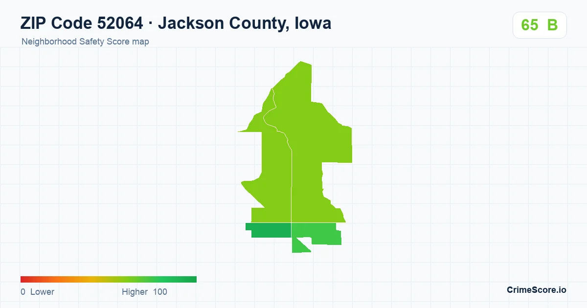 ZIP Code 52064 in Jackson County, Iowa neighborhood Safety Score map