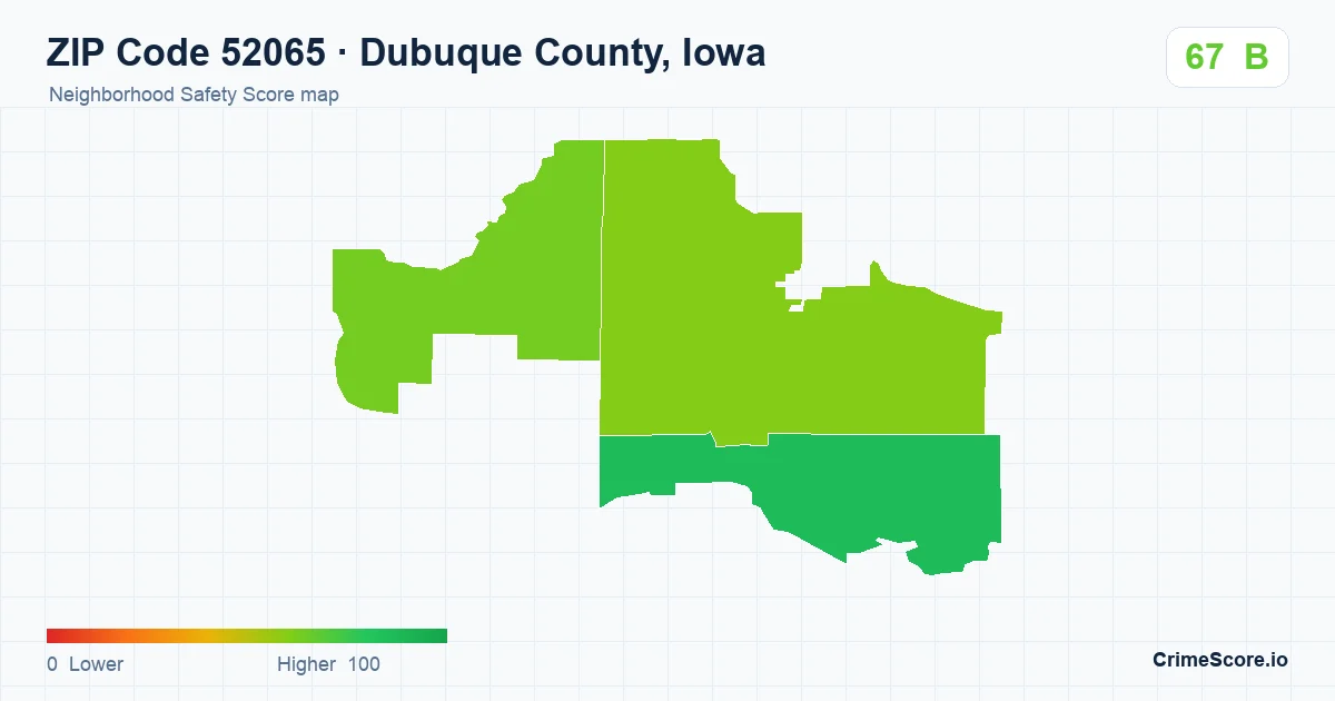 ZIP Code 52065 in Dubuque County, Iowa neighborhood Safety Score map