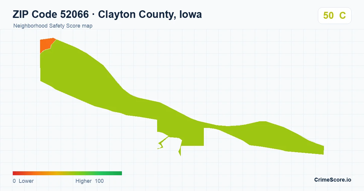 ZIP Code 52066 in Clayton County, Iowa neighborhood Safety Score map