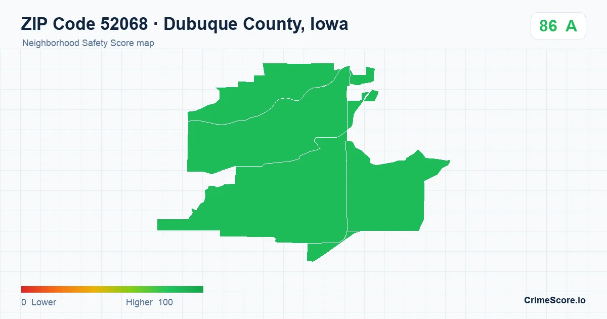 ZIP Code 52068 in Dubuque County, Iowa neighborhood Safety Score map