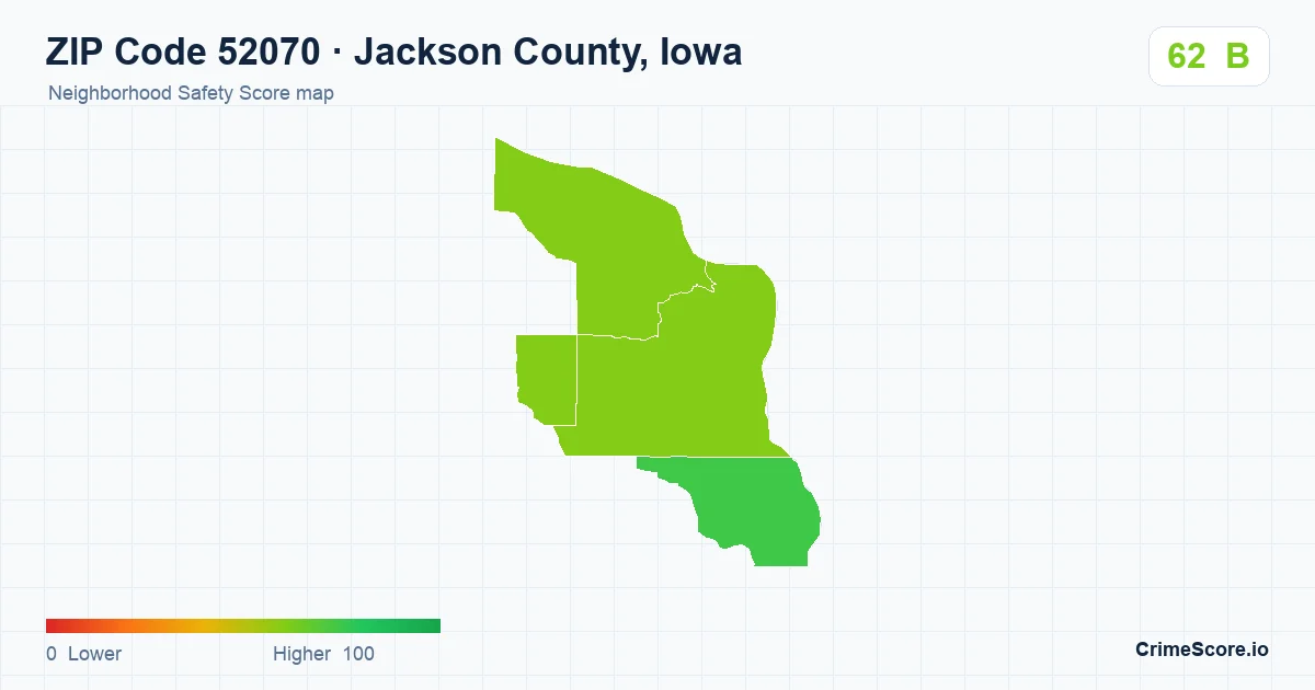 ZIP Code 52070 in Jackson County, Iowa neighborhood Safety Score map