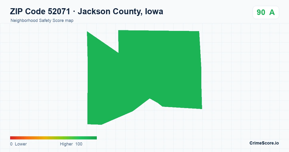 ZIP Code 52071 in Jackson County, Iowa neighborhood Safety Score map