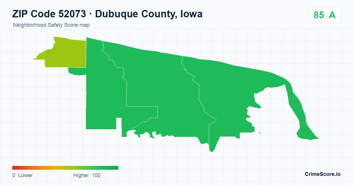 ZIP Code 52073 in Dubuque County, Iowa neighborhood Safety Score map