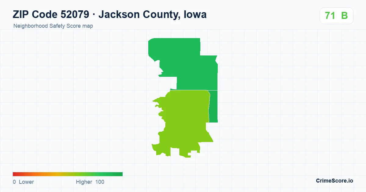 ZIP Code 52079 in Jackson County, Iowa neighborhood Safety Score map