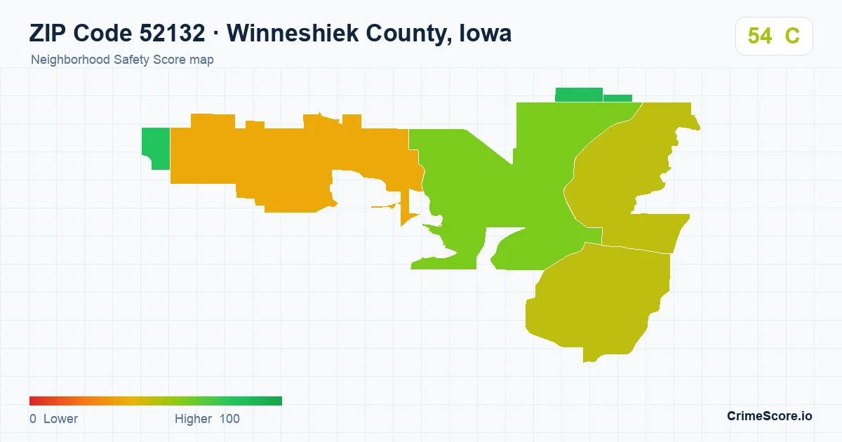 ZIP Code 52132 in Winneshiek County, Iowa neighborhood Safety Score map