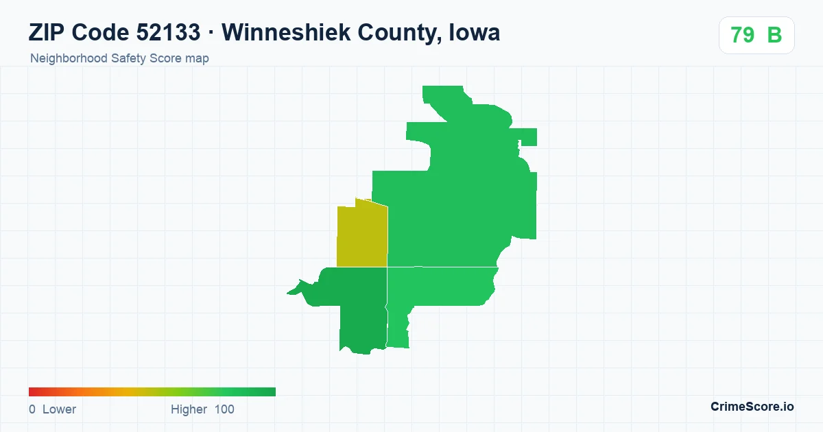 ZIP Code 52133 in Winneshiek County, Iowa neighborhood Safety Score map
