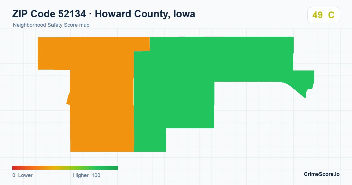 ZIP Code 52134 in Howard County, Iowa neighborhood Safety Score map