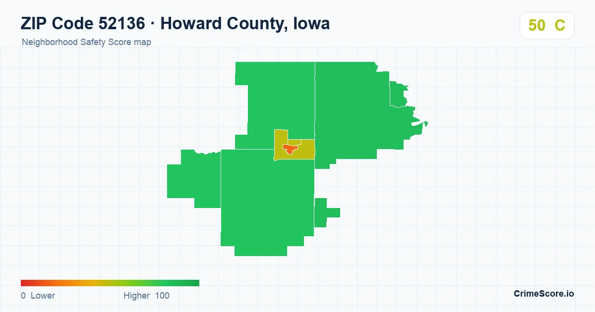 ZIP Code 52136 in Howard County, Iowa neighborhood Safety Score map