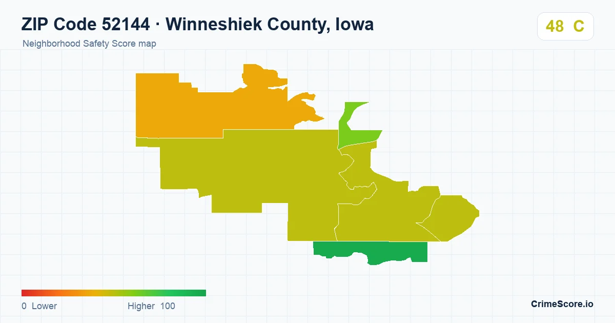 ZIP Code 52144 in Winneshiek County, Iowa neighborhood Safety Score map