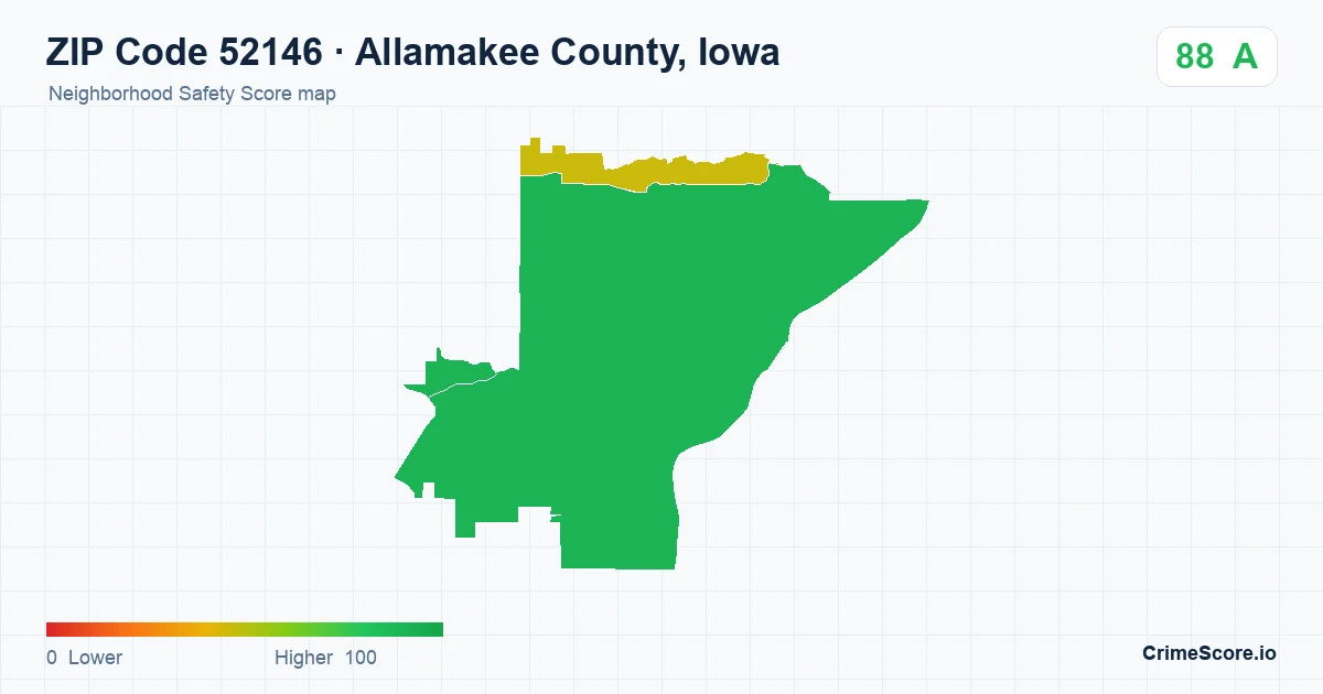 ZIP Code 52146 in Allamakee County, Iowa neighborhood Safety Score map