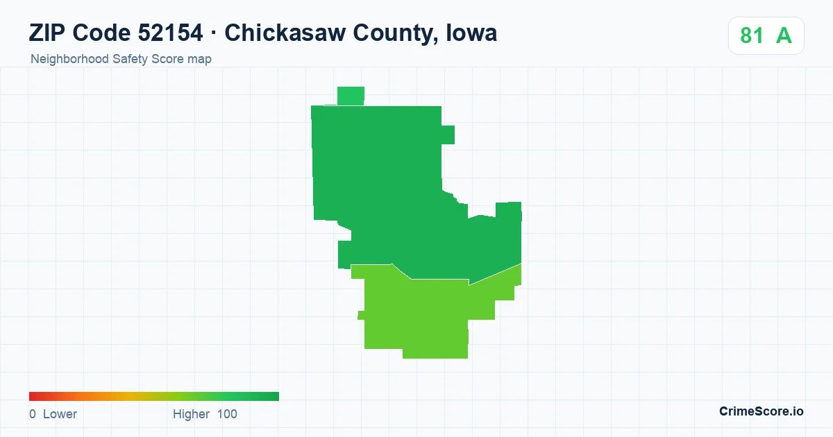 ZIP Code 52154 in Chickasaw County, Iowa neighborhood Safety Score map