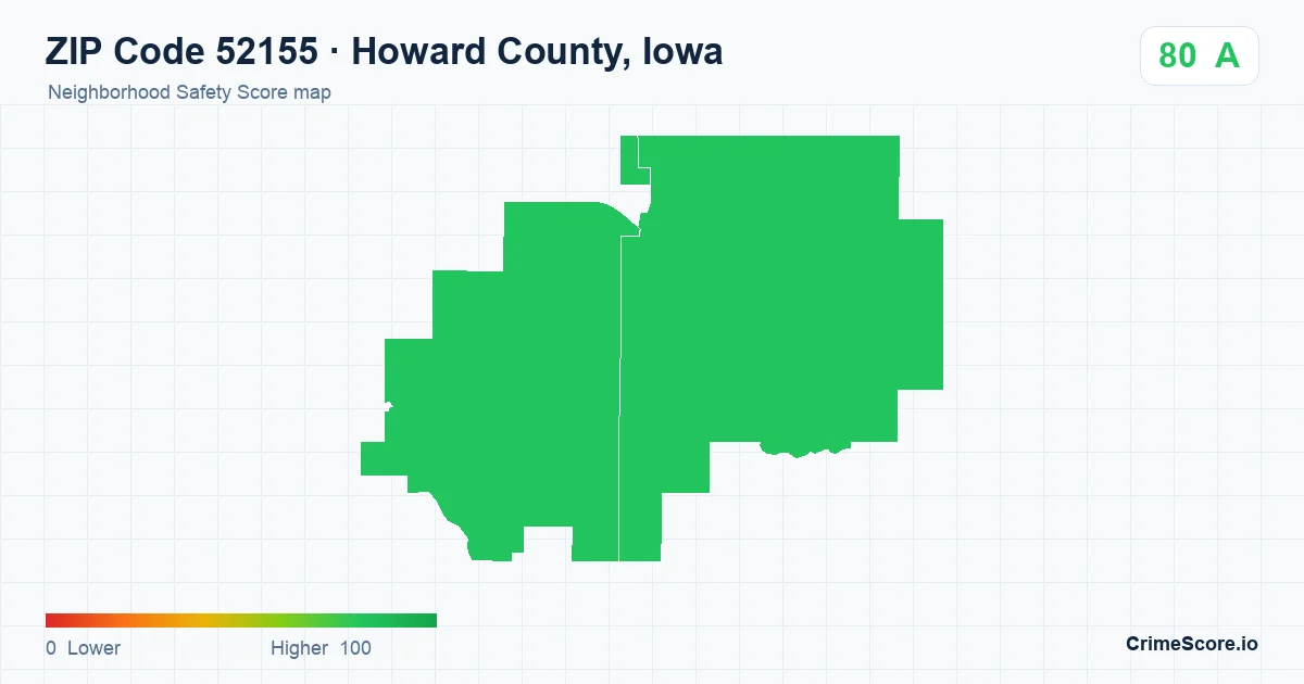 ZIP Code 52155 in Howard County, Iowa neighborhood Safety Score map