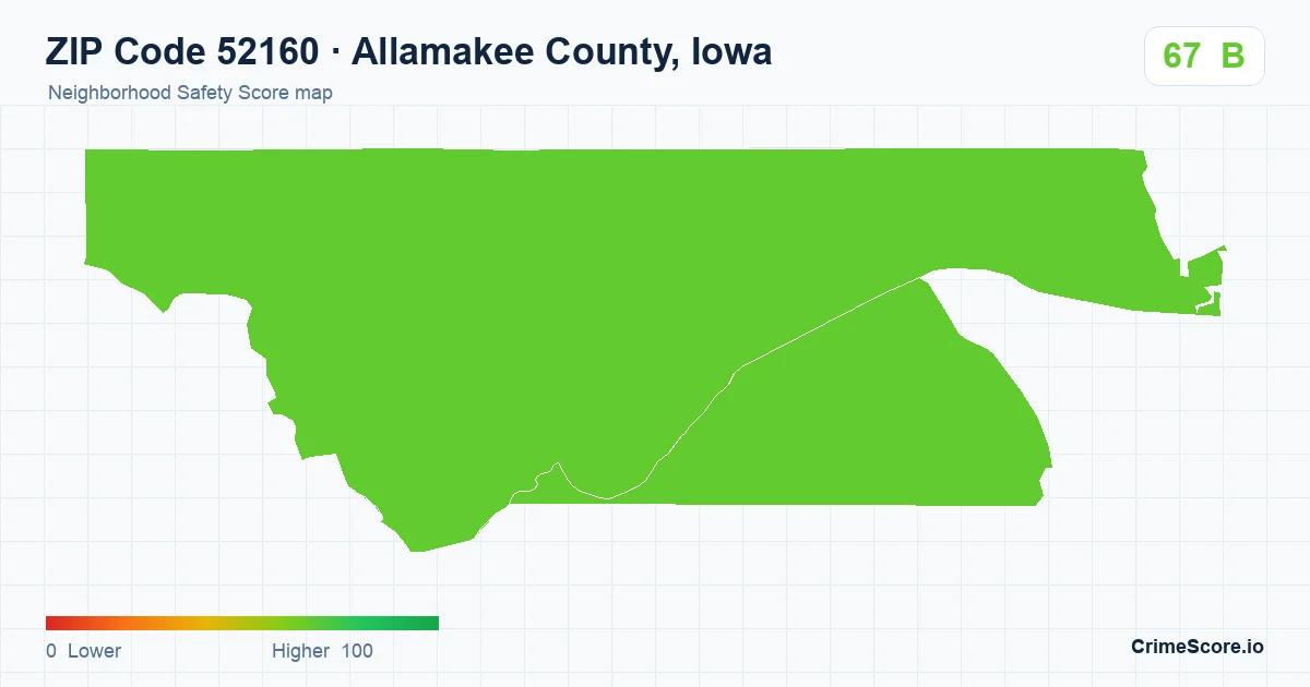 ZIP Code 52160 in Allamakee County, Iowa neighborhood Safety Score map