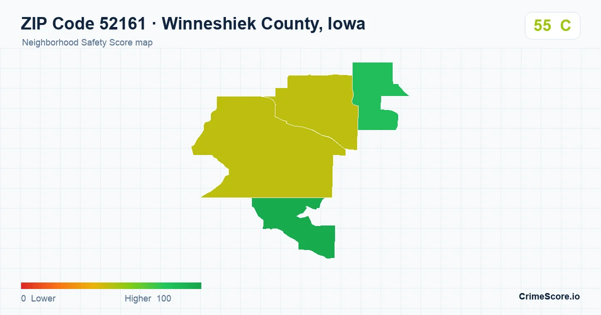 ZIP Code 52161 in Winneshiek County, Iowa neighborhood Safety Score map