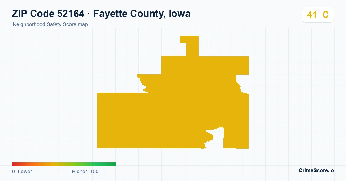 ZIP Code 52164 in Fayette County, Iowa neighborhood Safety Score map