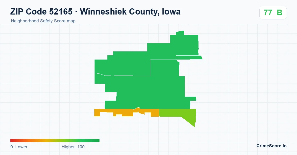 ZIP Code 52165 in Winneshiek County, Iowa neighborhood Safety Score map