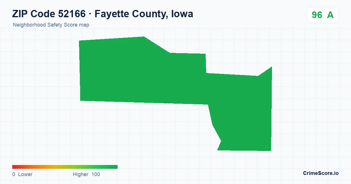 ZIP Code 52166 in Fayette County, Iowa neighborhood Safety Score map
