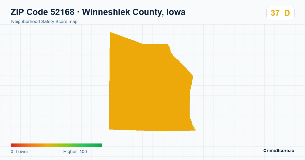 ZIP Code 52168 in Winneshiek County, Iowa neighborhood Safety Score map