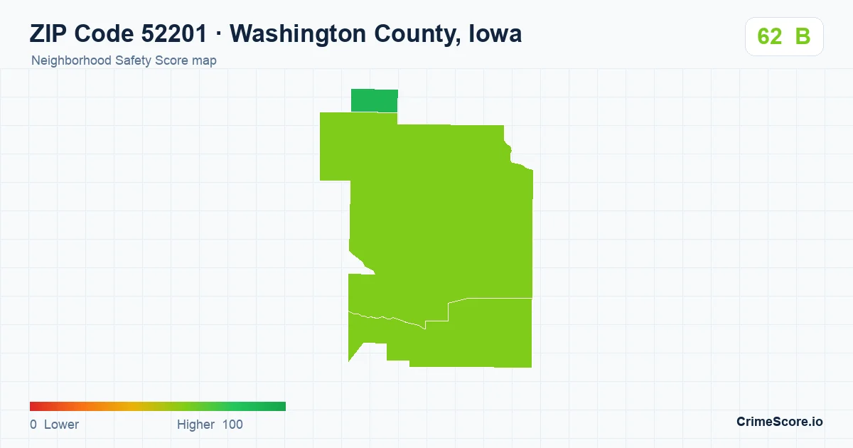 ZIP Code 52201 in Washington County, Iowa neighborhood Safety Score map