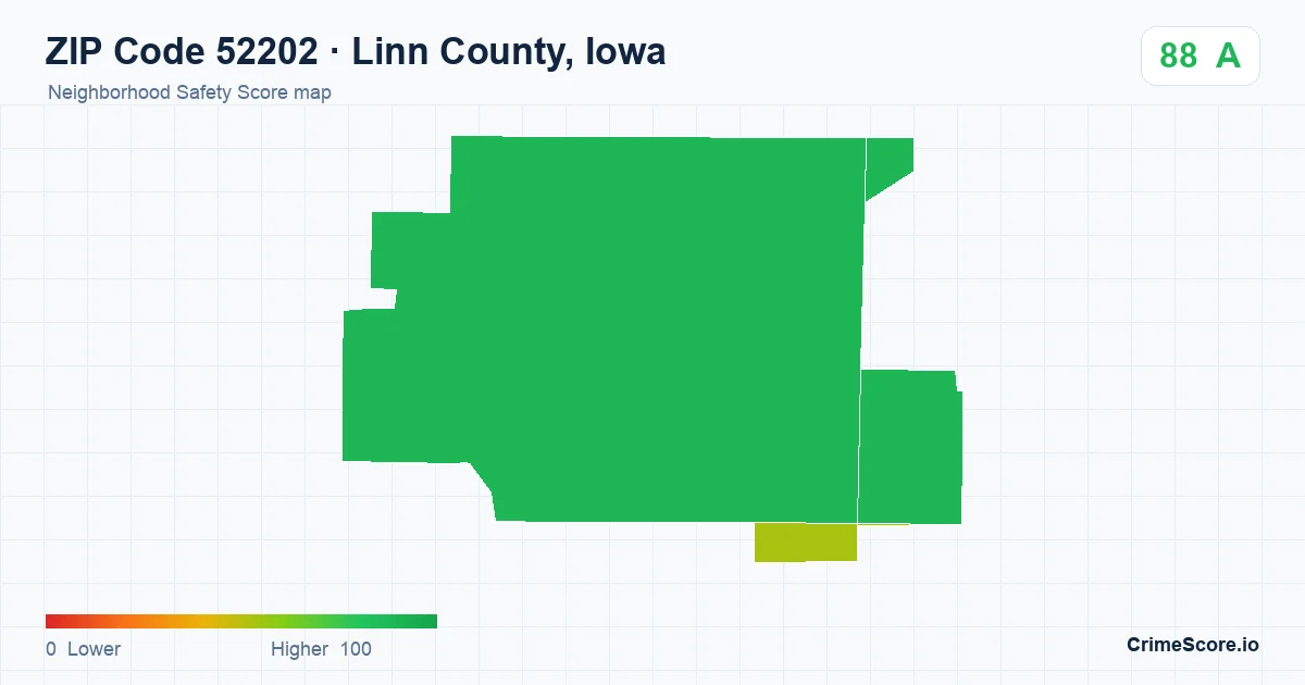 ZIP Code 52202 in Linn County, Iowa neighborhood Safety Score map