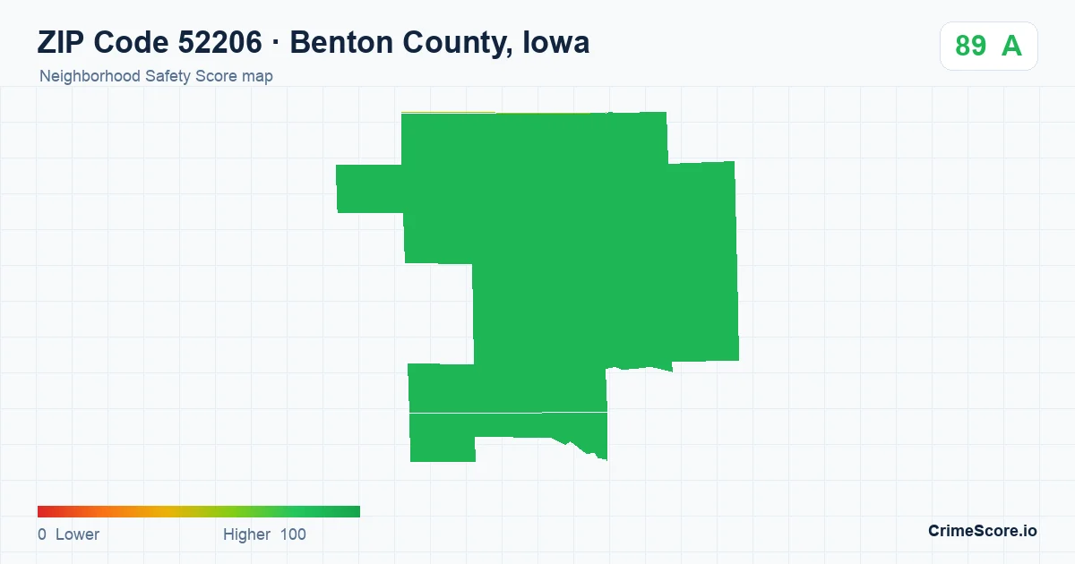 ZIP Code 52206 in Benton County, Iowa neighborhood Safety Score map