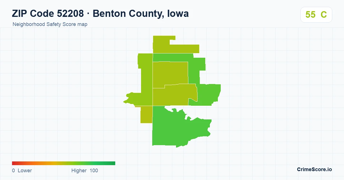 ZIP Code 52208 in Benton County, Iowa neighborhood Safety Score map