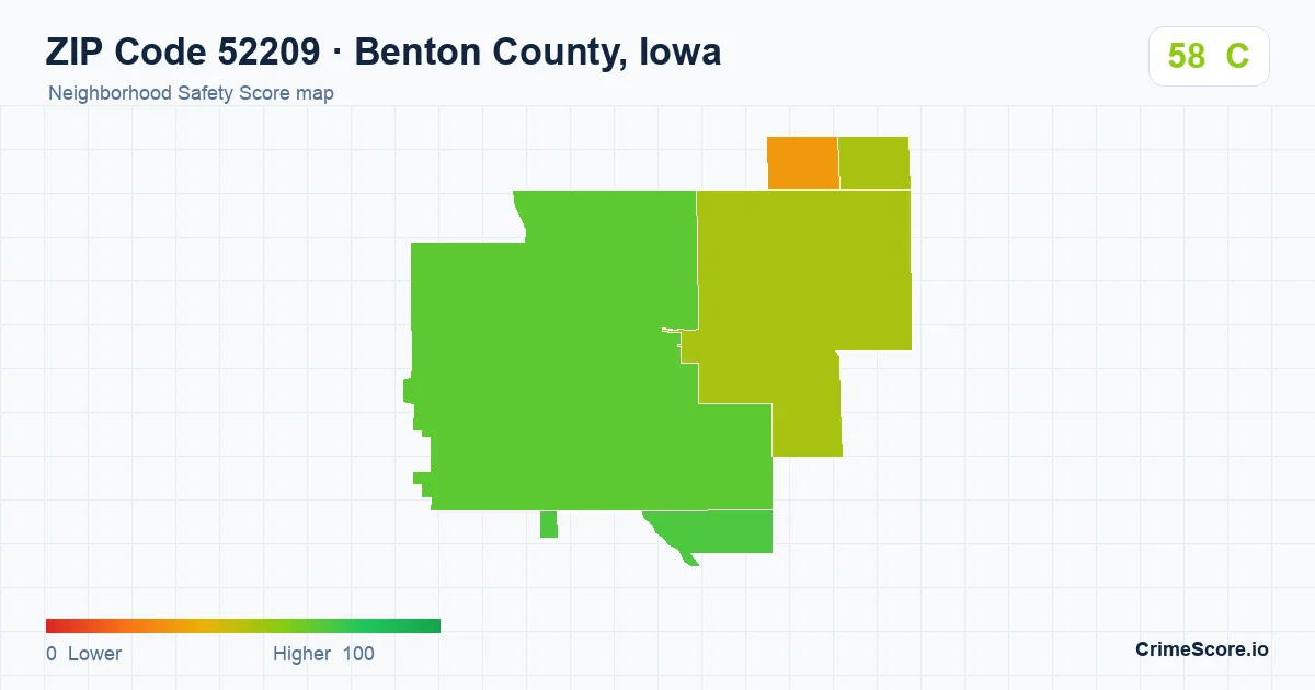 ZIP Code 52209 in Benton County, Iowa neighborhood Safety Score map