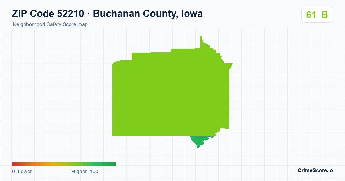 ZIP Code 52210 in Buchanan County, Iowa neighborhood Safety Score map